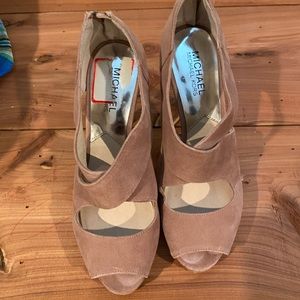 MICHAEL KORS ELENA Genuine Leather CROSS STRAP DK DUNE ZIPPER PLATFORM SHOES